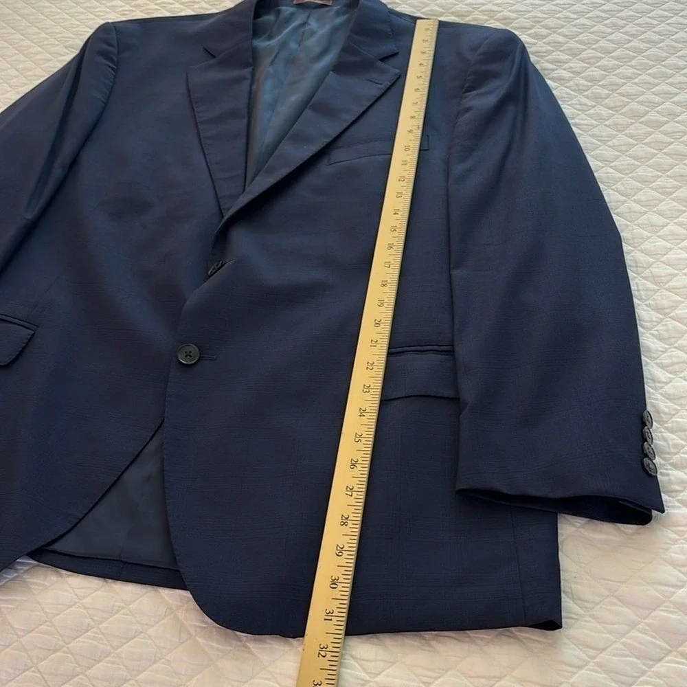 Peter Millar Navy Blue Plaid  Virgin Wool Two Button Blazer Sport Coat Men's 48R